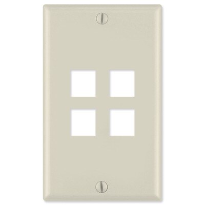 Leviton QuickPort Wallplate, 1-Gang, 4-Port, Light Almond